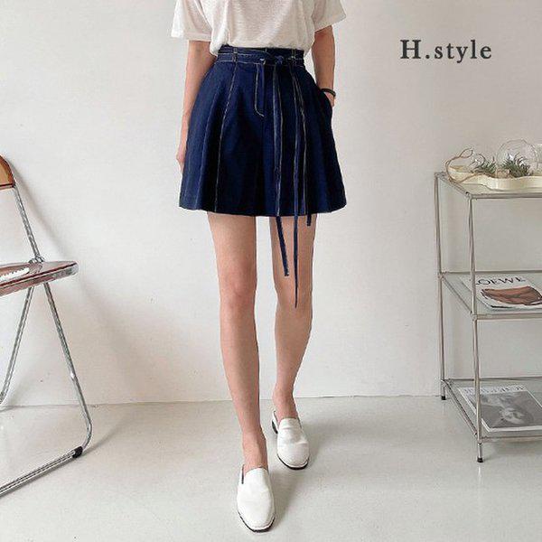 HスタイルPTステッチハーフパンツ/夏/バンディングパンツ/リネン/ショートパンツ/ワイド/スラックス//ジョガー/バギー