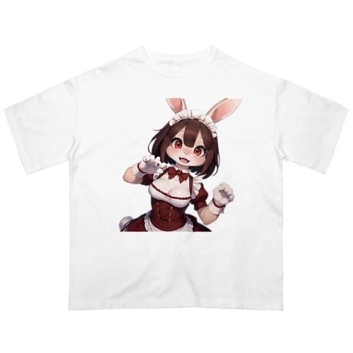 【文字入れ可能受注生産】ウサギの女の子 メイド ケモナー いっしょにあそぼ オーバーサイズTシャツ
