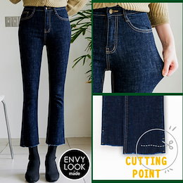 体型カバーOK! 高レビュー【ENVYLOOKエンビーメイド】ラクラク裏ゴムブーツカット生デニムパンツ/ 韓国ファッションカジュアルECサイト1位 / 送料無料