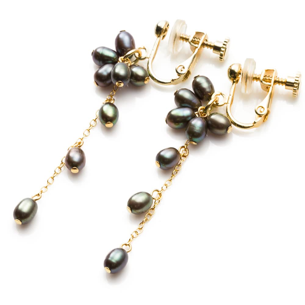 全国送料無料 【Accessories Salt】小粒パール K14GF チェーン 揺れる イヤリング グレー 金属アレルギー対応 ニッケルフリー