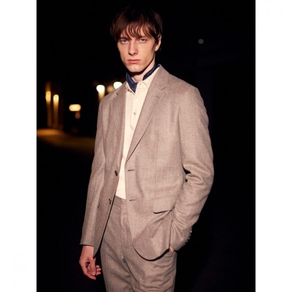 (Logadis) ウールカシミアミニヘリンボーン柄フランネルセットアップジャケットベージュ (RY4811P32A)