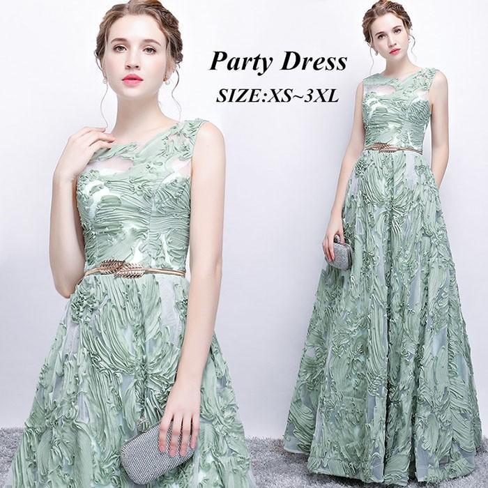 パーティードレス レディース ロング丈 結婚式 ワンピース ウエディングドレス フォーマル 二次会 ラウンド エレガント ノースリーブ 大きいサイズ 大人 発表会