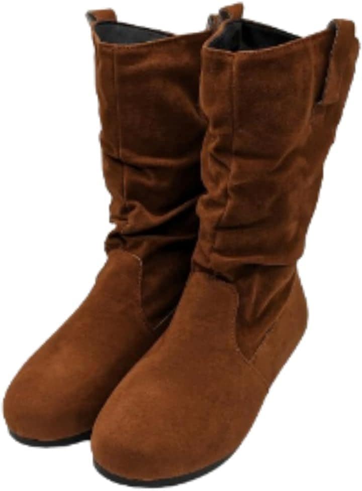 くしゅくしゅブーツ レディース ショートブーツ スエード ローヒール 暖かい 24.0 cm (ブラウン, 24.0 cm)