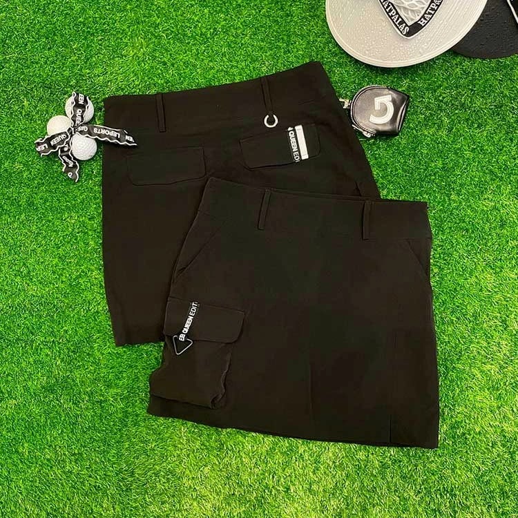 ゴルフウェア スカート レディース 韓国 タイト カーゴ 夏 春 秋 カーゴスカート 黒 ブラック 春夏 ミニスカート インナーパンツ ストレッチ