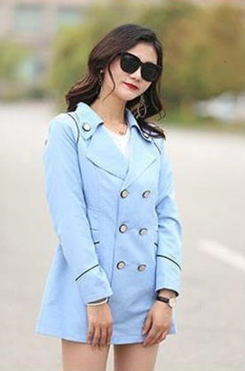 5201.きれいめトレンチコート（ブルー）2019 春夏 sale 春夏 sale アウター ジャケット 美ライン おしゃれ きれいめ オフィス ビジネス お出かけ パーティー 女子会 普段使い 通勤