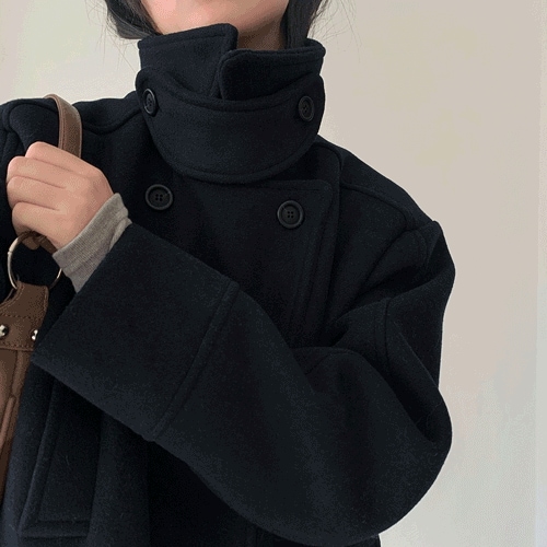 [おすすめ]アバウトダブルカラーボタンウールショートコートハーフコートジャケット - ct