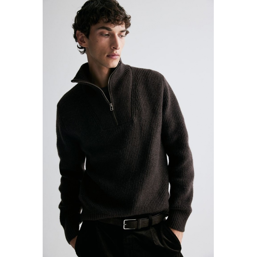 H&M ジップトップセーターレギュラーフィットダークブラウン