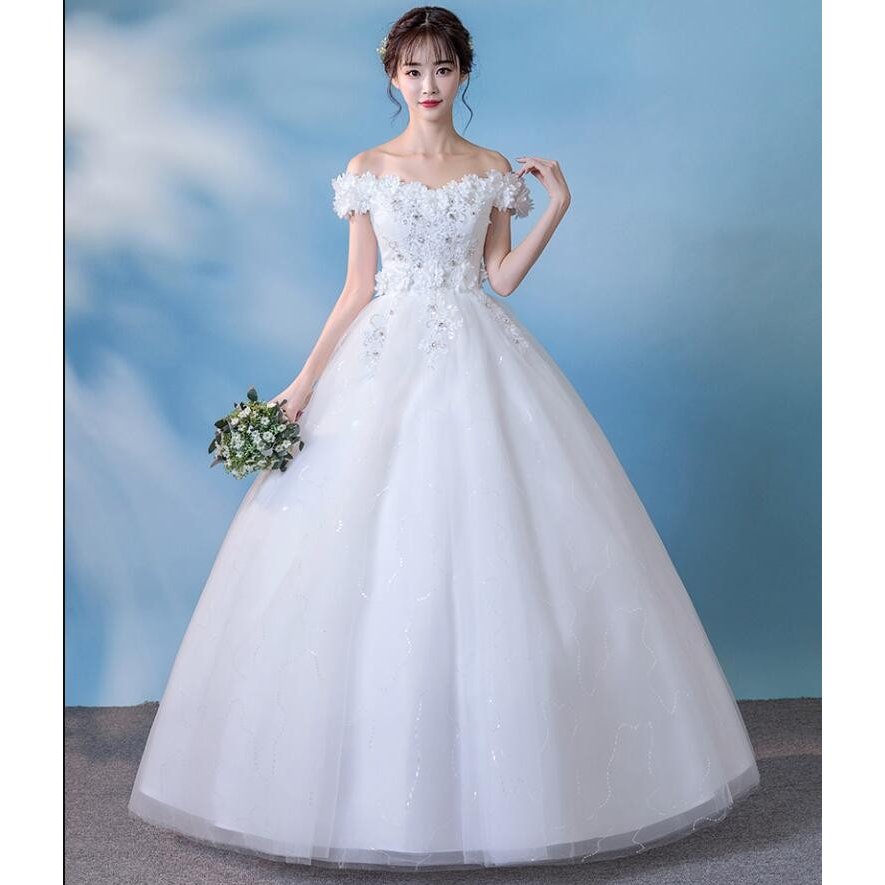 レース 花柄 結婚式 花嫁 お姫様 オフショルダー 上品 プリンセス レディース ウエディングドレス 4,689円