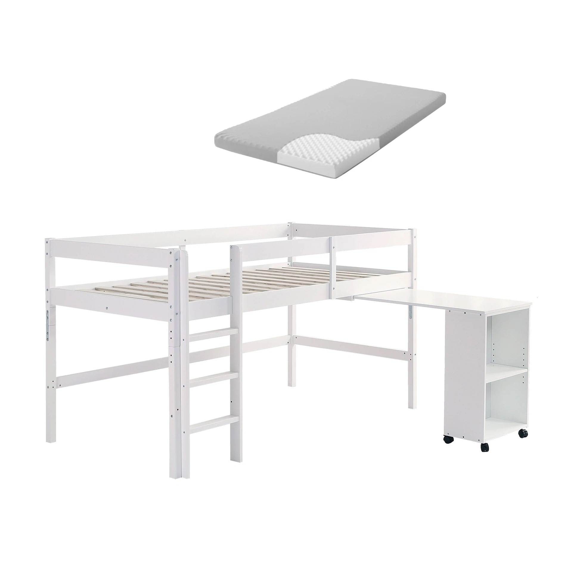 227【10cm厚さマットレス付き】システムベッド ロフトベッド 木製 シングル ベッド ロータイプ ベッド デスク 本棚 机付き 学習机 コンパクト 本棚付き 木製ベッド 天然木 収納 子供 大人