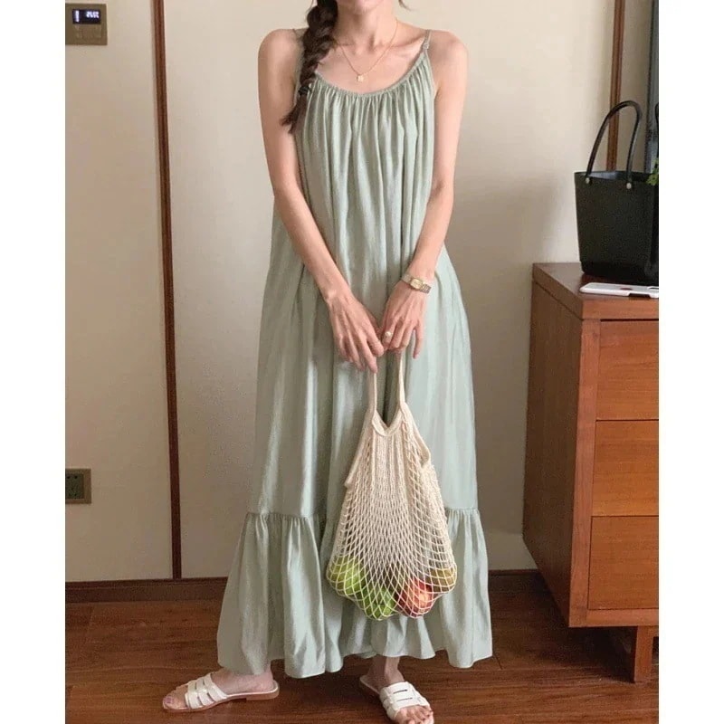 キャミワンピースパーティードレスノースリーブリネンワンピースフレンチヴィンテージ 気質 バックレス キャミソール ワンピース 体型カバー リゾートワンピース ビーチ 着痩せ ラッフルキャミワンピース