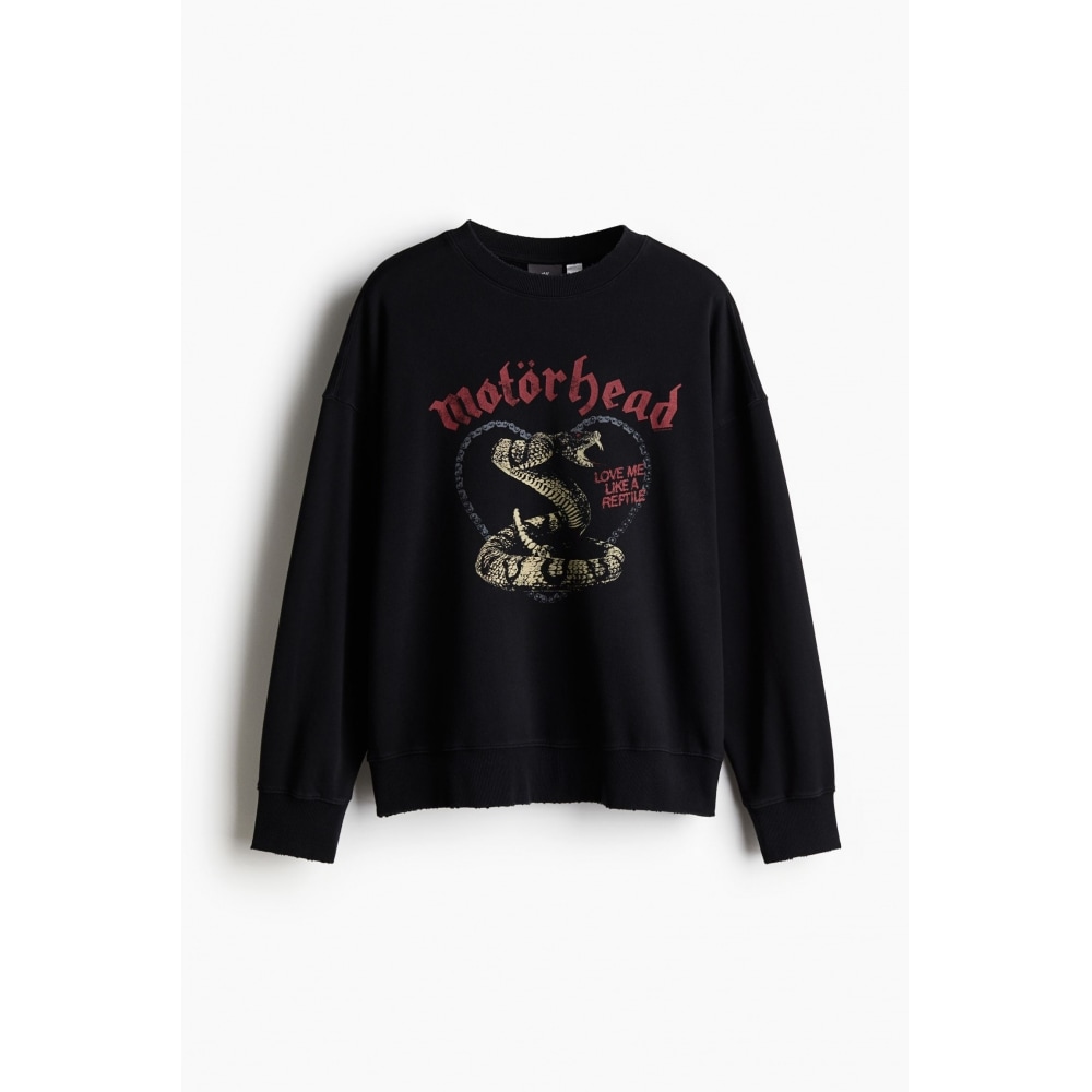 H&M オーバーサイズフィットプリントスウェットシャツブラック/モーターヘッド