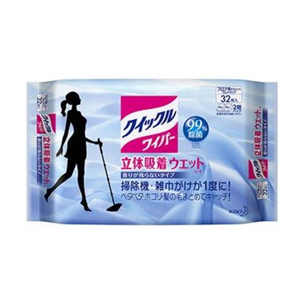(まとめ)花王 クイックルワイパー立体吸着ウエットシート 1パック(32枚)(×10セット)