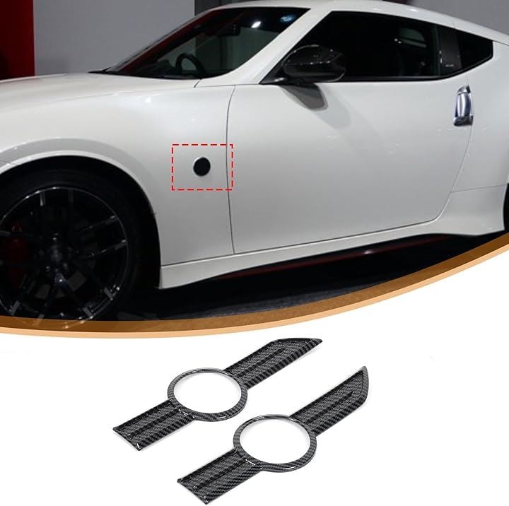 日産 フェアレディZ Z34 専用 フェンダーサイドライトカバー サイドライトフェンダーデコレーションパネル サイドマーカー装飾パネル ABS製 取付簡単 貼付タイプ(カーボン調)