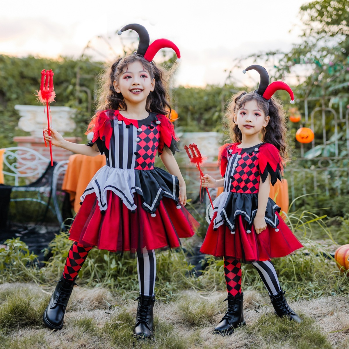 2025 ハロウィン ピエロ 子供用 コスチューム IT コス 女の子 コスプレ パフォーマンス コスチューム ホラー ドレス