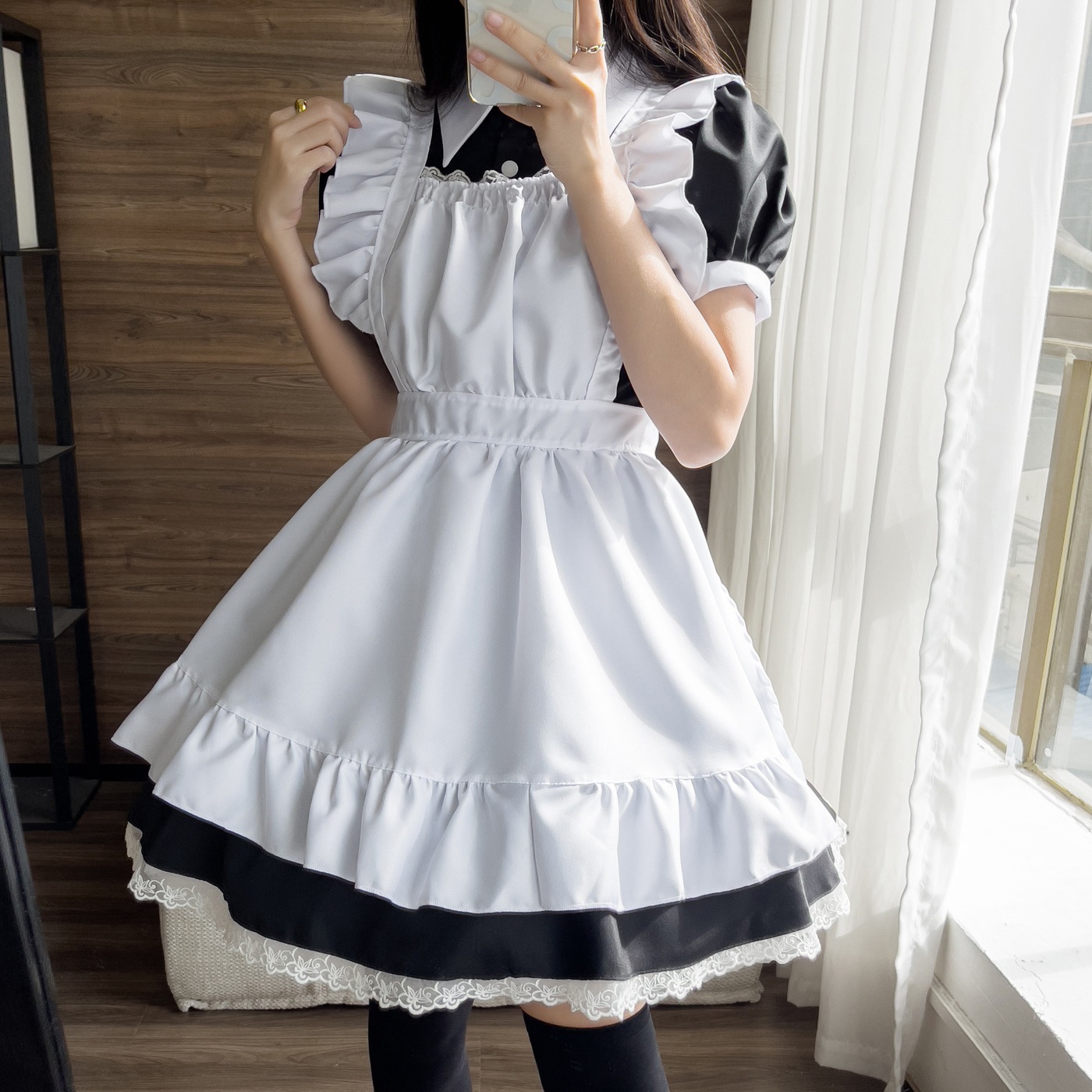 【2025新作】メイド服コスプレレストランカフェ作业服ロングスカート白黒メイド服パーティーパーティー