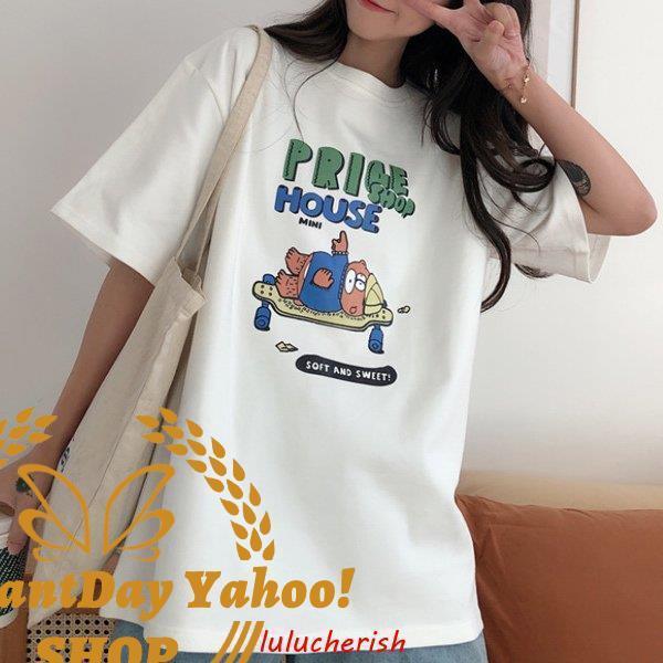Tシャツ レディース キャラT トップス 半袖 チュニック カジュアル シンプル かわいい イー 白 ホワイト