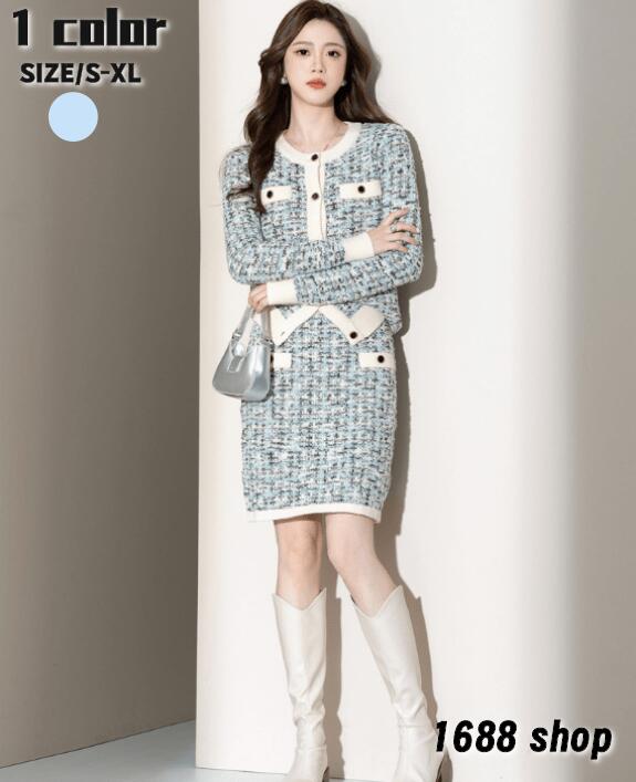 上下セット セットアップ トップス+スカート　2点セット ニット　ハイウエストスカート　シンプル　ニットシャツ　長袖シャツ　タイトスカート　 ミニ丈スカート パーテ.ィー お嬢様 セクシー OL 上