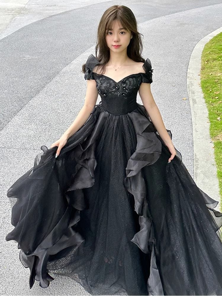 女性のための黒のイブニングドレス2025 ハイエンドスタイルの音楽と音楽試験成人式ドレス