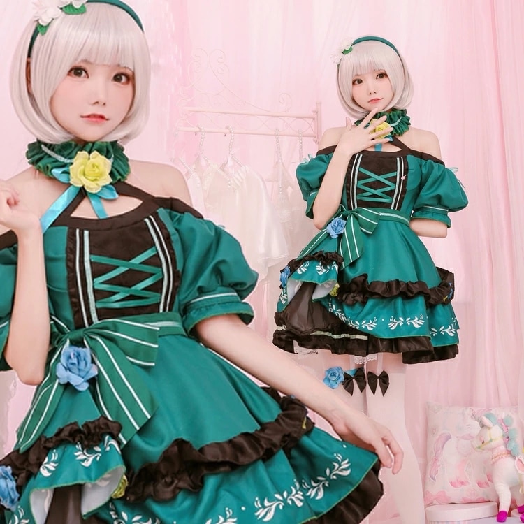 ゴスロリ ロリータ コスプレ コスチューム 衣装 仮装 ハロウィン メイド服 メイド 服 可愛い かわいい 可愛いコスプレ オフショルダー ガーターリング 首輪 ミニスカート アイドル おしゃれ お茶
