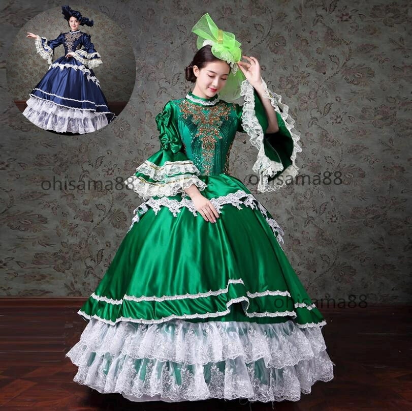 高評価!超人気 高級感 貴婦人ドレス ヨーロッパ風ドレス 中世貴族風 パーティードレス 華やか 宮廷ドレス フレア袖 貴族ドレス オペラ声楽 演劇 プリンセスドレス ステージ衣装 文化祭 学園祭 お姫 8,063円