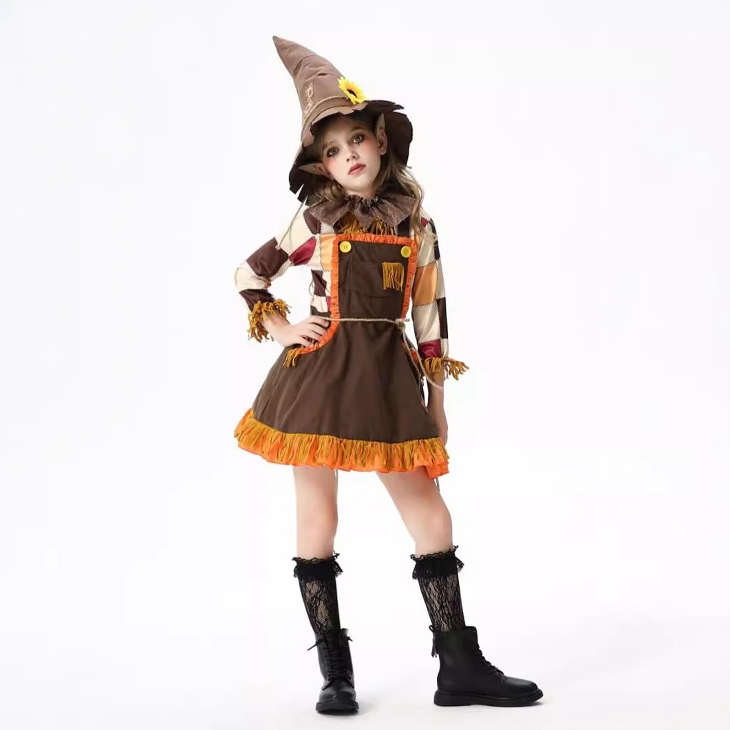 ハロウィンの子供用コスチュームカボチャコスチュームかかしロビンフッド農場田園風ドレス女の子ドレスハンターコスチューム