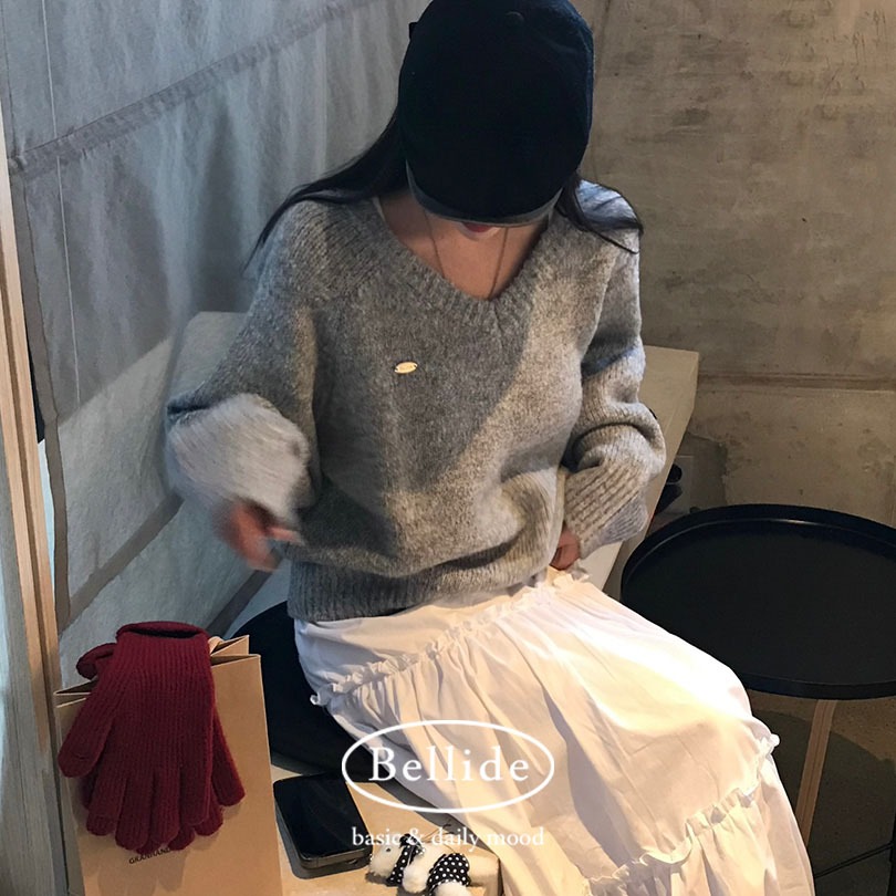 [BELLIDE MADE] キンシャモヘアVネックルーズフィットニット nt1294