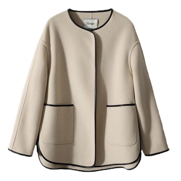 コート ノーカラーコート レディース アウター 長袖 フェイク レザーパイピング ゆったり 体型カバー オーバーサイズ おしゃれ 通勤 秋冬 4,787円