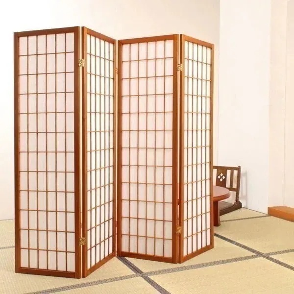 衝立 障子 和風 間仕切り おしゃれ 目隠し モダン和風 木製 レトロ パーテーション インテリアスクリーン 幅450mmx高さ1500mm x4連