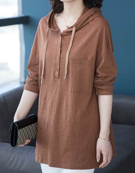 昭和レトロ トップス プルオーバー ロング ロング丈 袖あり 長袖 ストレート フード付き 大人可愛い