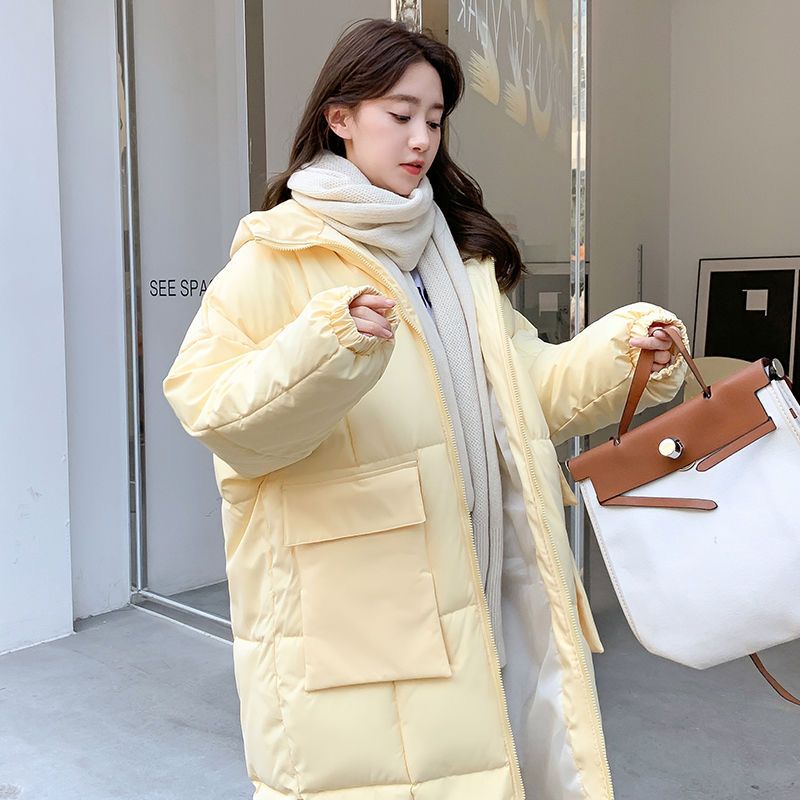 乳黄厚ダウンゆるい綿服女性の中長タイプの韓国版膝冬起爆コート2024綿服綿入れ上着