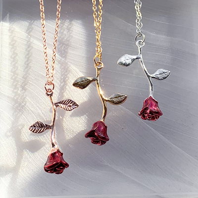 Qoo10] 薔薇 ネックレス ローズ 一輪 3色展開