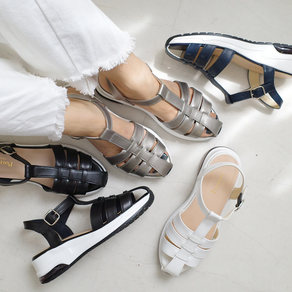 本革スポーツサンダル レディース