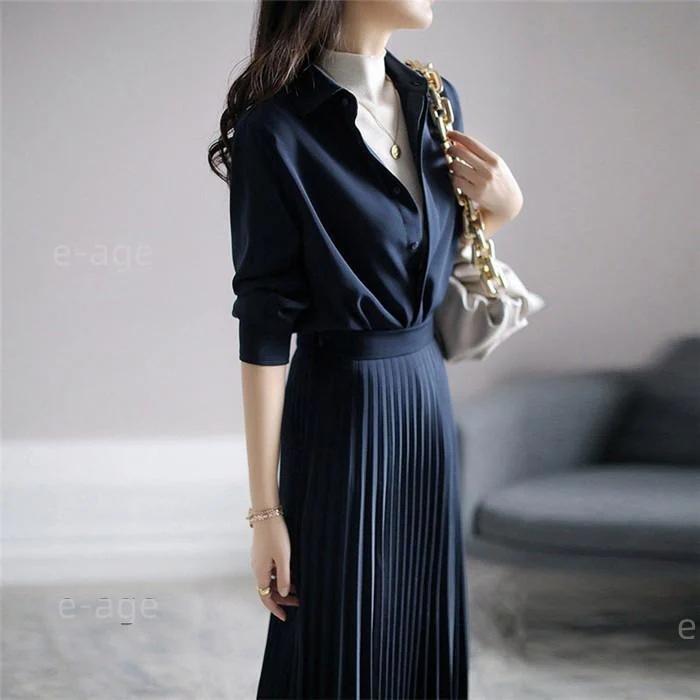 スドレスその他 スドレスプリーツ 春 ロングス 秋 上品 長袖 ス 冬 プリーツス シャツス 膝丈 Aライン レディース