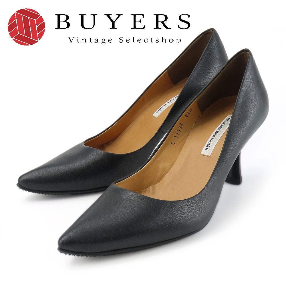 中古 パンプス 24 1/2 レザー ブラック JPサイズ約24.5cm ヒール約7cm AQUA GRIPPER レディース 女性 5,465円