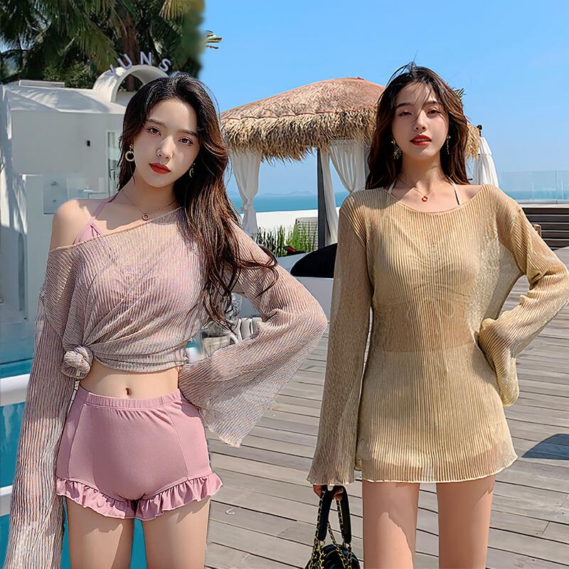 3点セット 露出控えめ 高校生 水着 レディース 体型カバー ビキニ セパレート フィットネス タンキニ 透け感 大きいサイズ セットアップ 韓国 かわいい セクシー スポーツ おしゃれ ビキニ水着