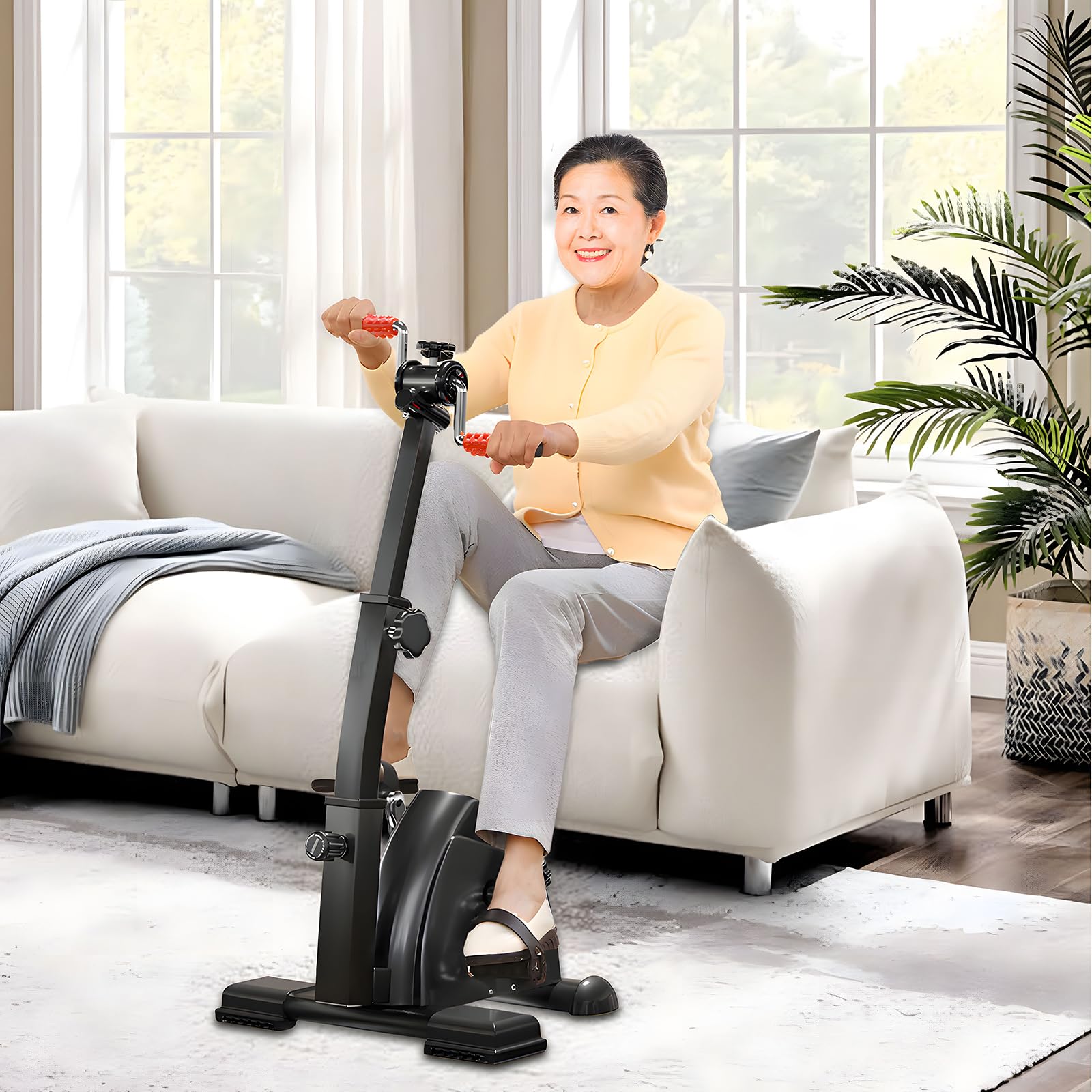 高齢者向けエアロバイク家庭用調整可能なペダルエクササイザーハンドアームレッグ＆ニーリカバリー用フィットネスリハビリ機器 室内自転車 上下肢トレーナー 200kg 耐荷重 上下肢連動式 主・受動運動