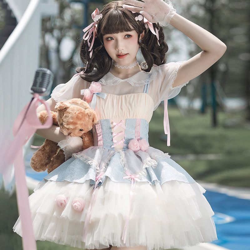 【2枚購入で 3oo円OFF！】ローズワインロリータレディングドレス夏のかわいいロリータ甘いスカート 4,919円