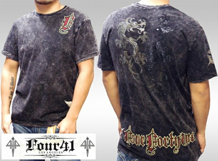 Four41 Los Angeles フォーフォーティーワン メンズ ラインストーン Tシャツ battle ブラック MS-14 スワロフスキー インポート セレブ ブランド ストリート LAセレブ