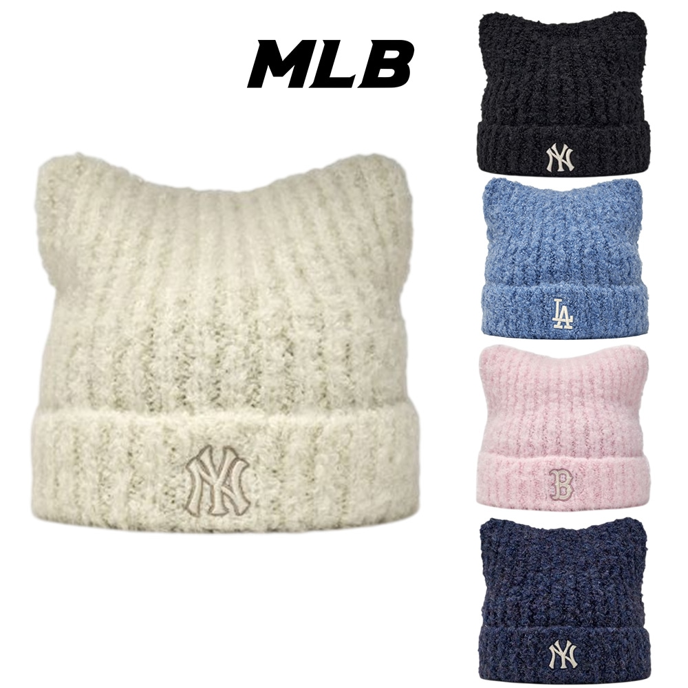 MLB Plush Meowing Beanie New York Yankees 3ABNB1156 ニューヨーク ヤンキース 韓国正規品 ニット帽 猫耳 帽子 冬 韓国スタイル Y2K ストリート