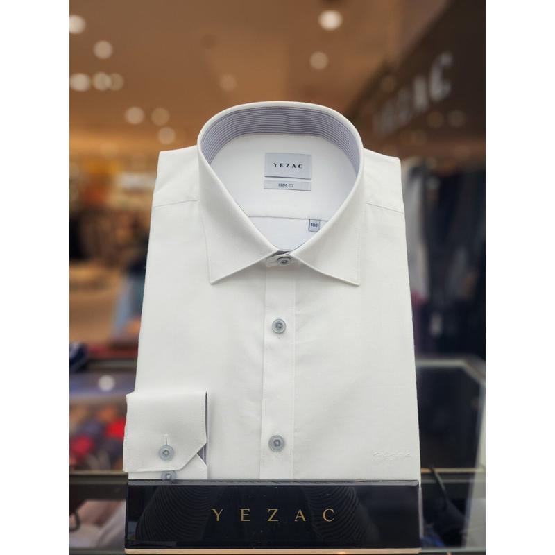 AK平沢店シャツ コットン混紡配色ポイントソリッドスリムフィットシャツ ホワイト