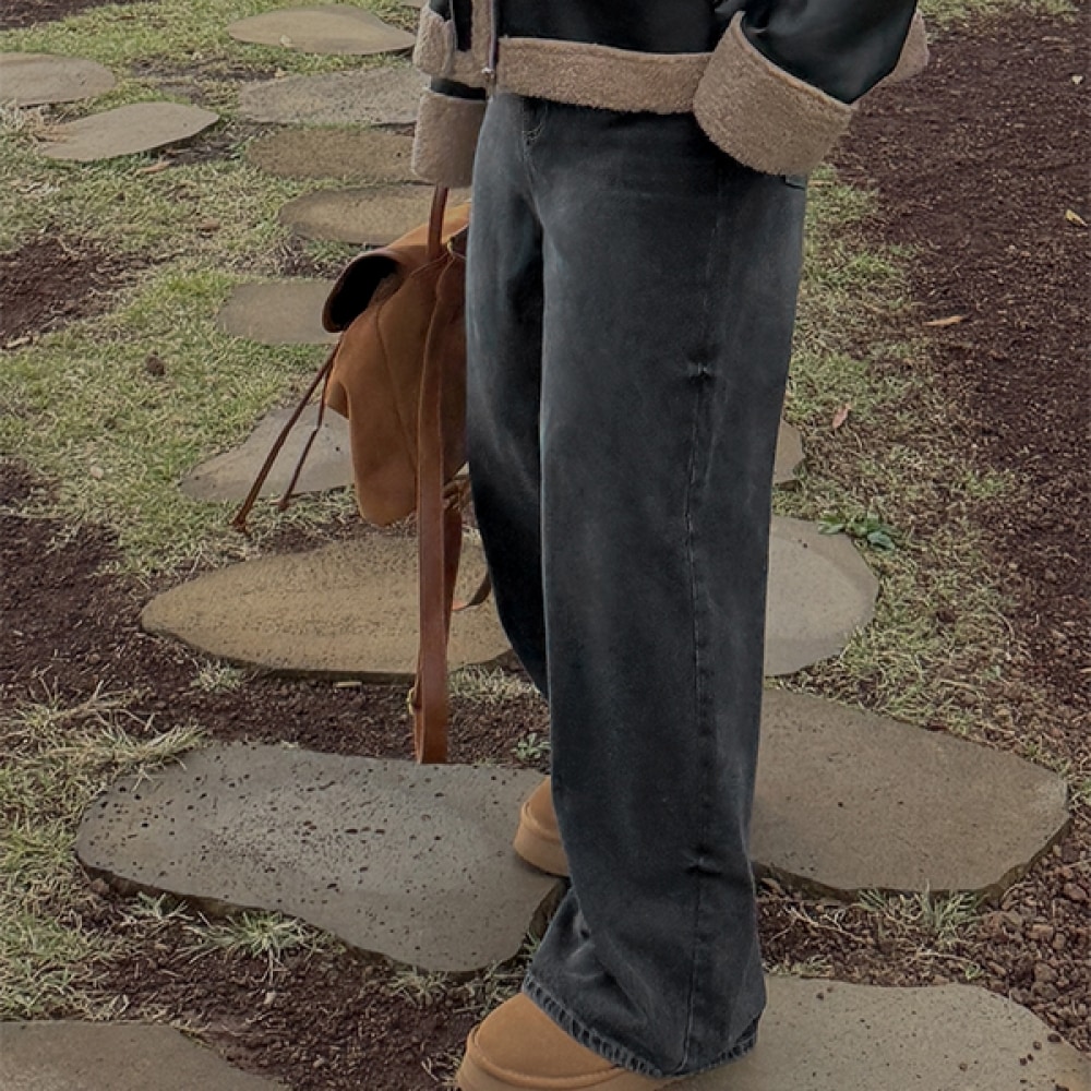 (JSTYLEのイーブレット) イーブレットフェビエンウォッシュ起毛ワイドデニムパンツ JSTYLE