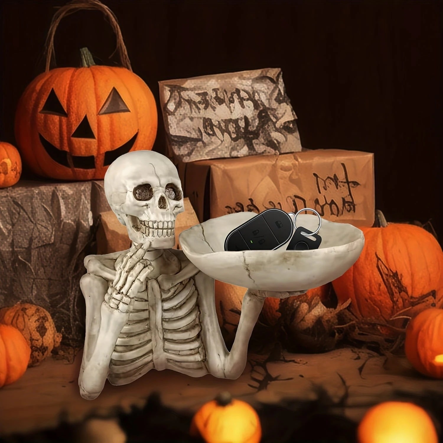 スカル小物入れ 骸骨 ハロウィン ハロウィーン インテリア 装飾 デコレーション ガイコツ スプーキー 収納 置物 オブジェ イベント パーティー 卓上