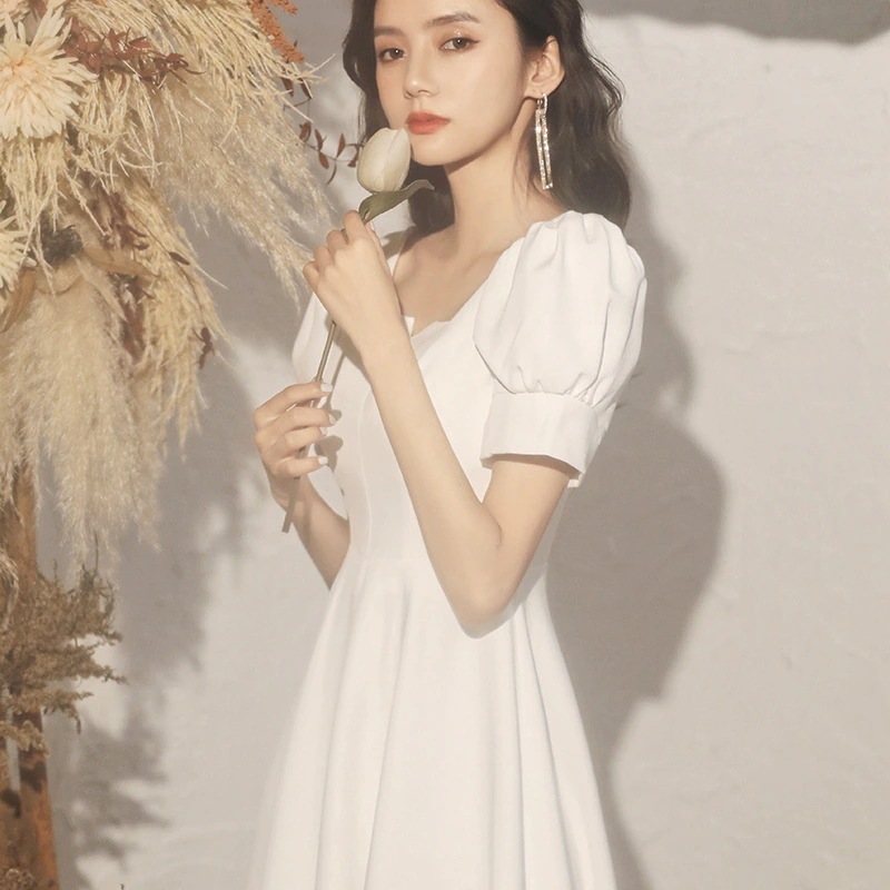 ウェディングドレス 結婚式二次会花嫁ドレス レッド ブラック 白ワンピース大きいサイズ披露宴ロングドレス 袖ありハイウエスト上品エレガントエンパイアライン