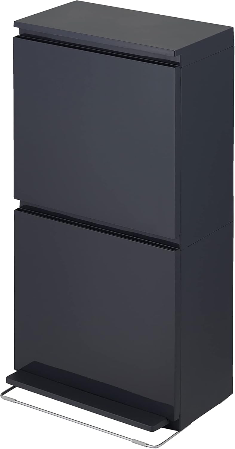 アスベル フタ付きゴミ箱 リビング 40L ペダル2段ワイド 丸洗い可 黒 奥行スリム A6887