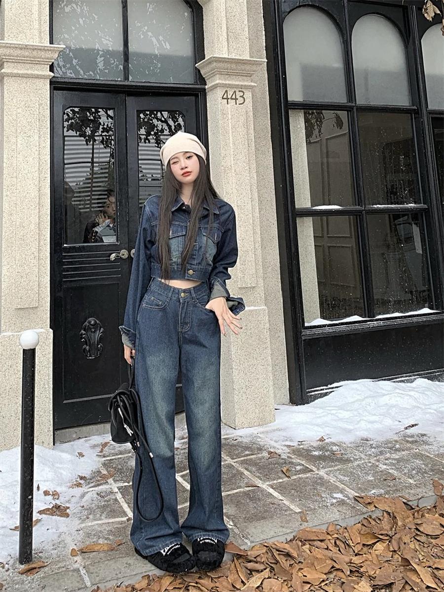 デニムジャケット デニムパンツ セットアップ ジーンズ ジーパン ショート ワイド パンツ ストレート アウター 羽織り ウォッシュ加工 学生 上下セットカジュアル ハイウエスト30%までに制限