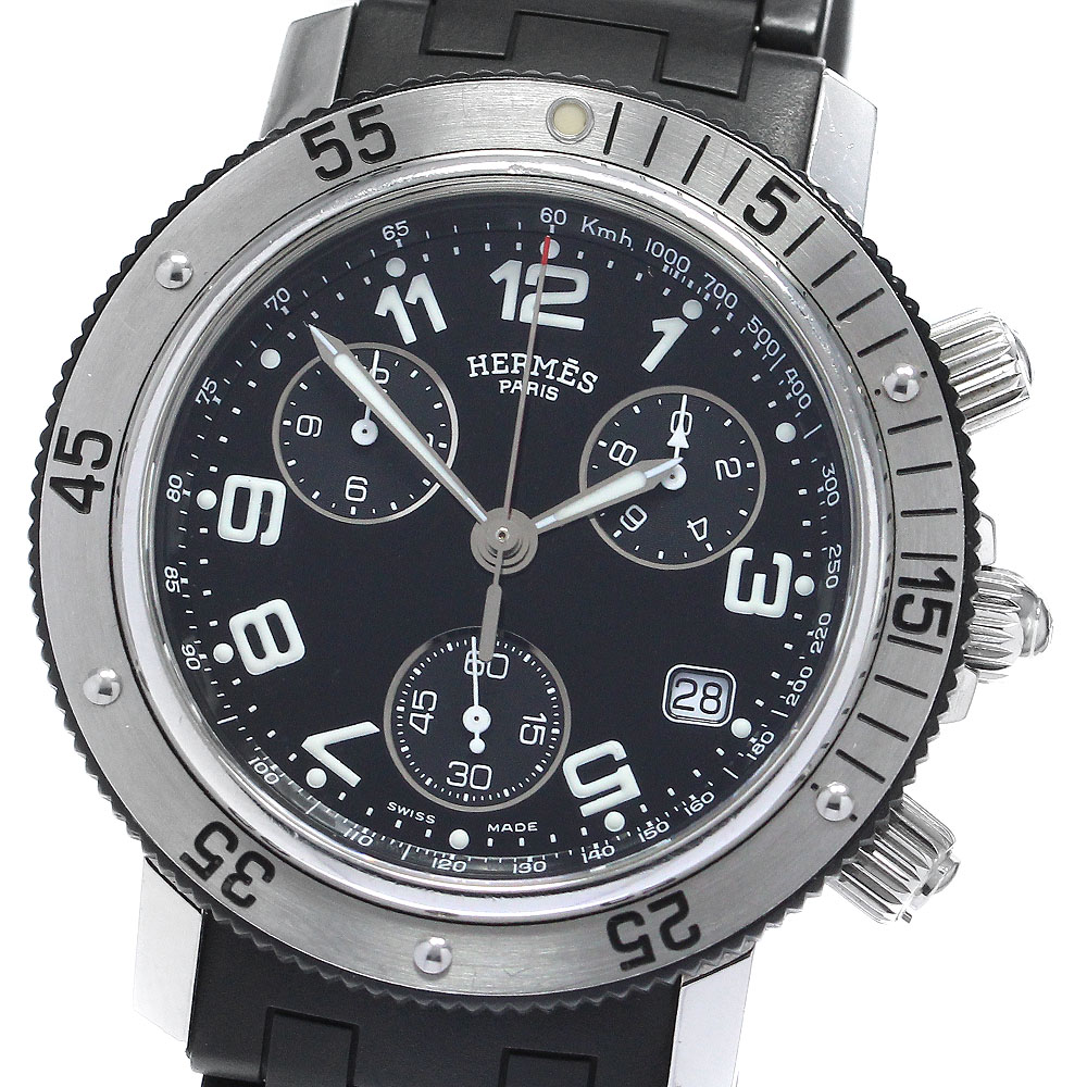 エルメス HERMES CL2.915 クリッパー ダイバー クロノグラフ クォーツ メンズ 内箱付き_896008【中古】