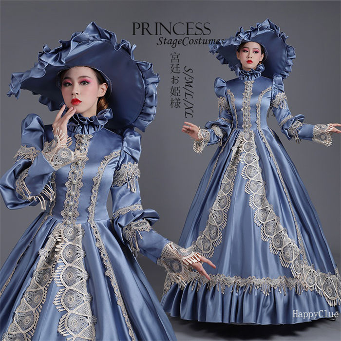 パーティー 中世ヨーロッパ 宮廷服 演出服 貴族 ドレス 豪華な プリンセス ロングドレス お嬢様 衣装 ステージ衣装 宮廷 舞台劇 演劇 おしゃれ 長袖 レース オペラ 声楽 学園祭 文化祭 イベン