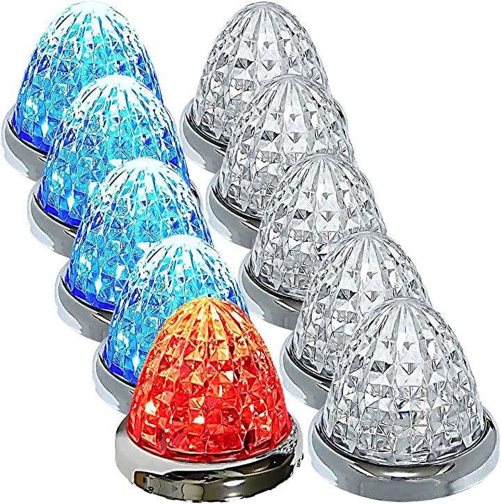 カスタマイズ 24V トラック用 LED マーカーランプ サイド 8面クリスタルカット仕様 16LED 汎用 10個 セット ブルー / レッド(ブルー / レッド)