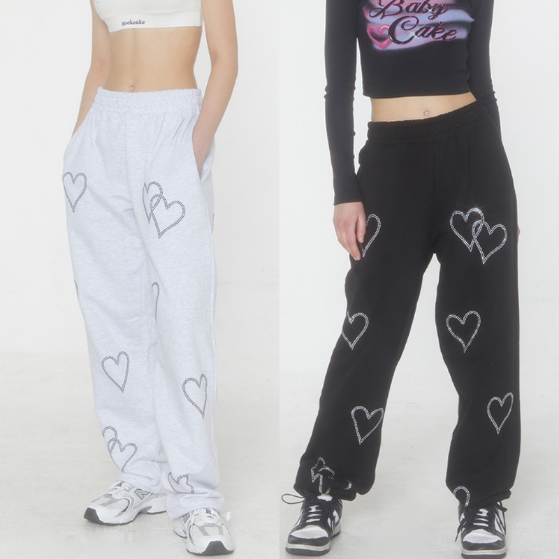 [NMIXX LE SSERAFIM 着用] クリスタル ハート 2way ジョガーパンツ 韓国 アイドル ダンス レディース LESSERAFIM カズハ 中村一葉 ギュジン