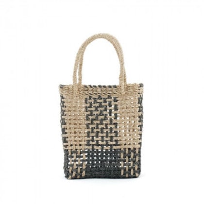 志成販売 アバカのバイカラー格子編みバッグ ナチュラル 423775NT